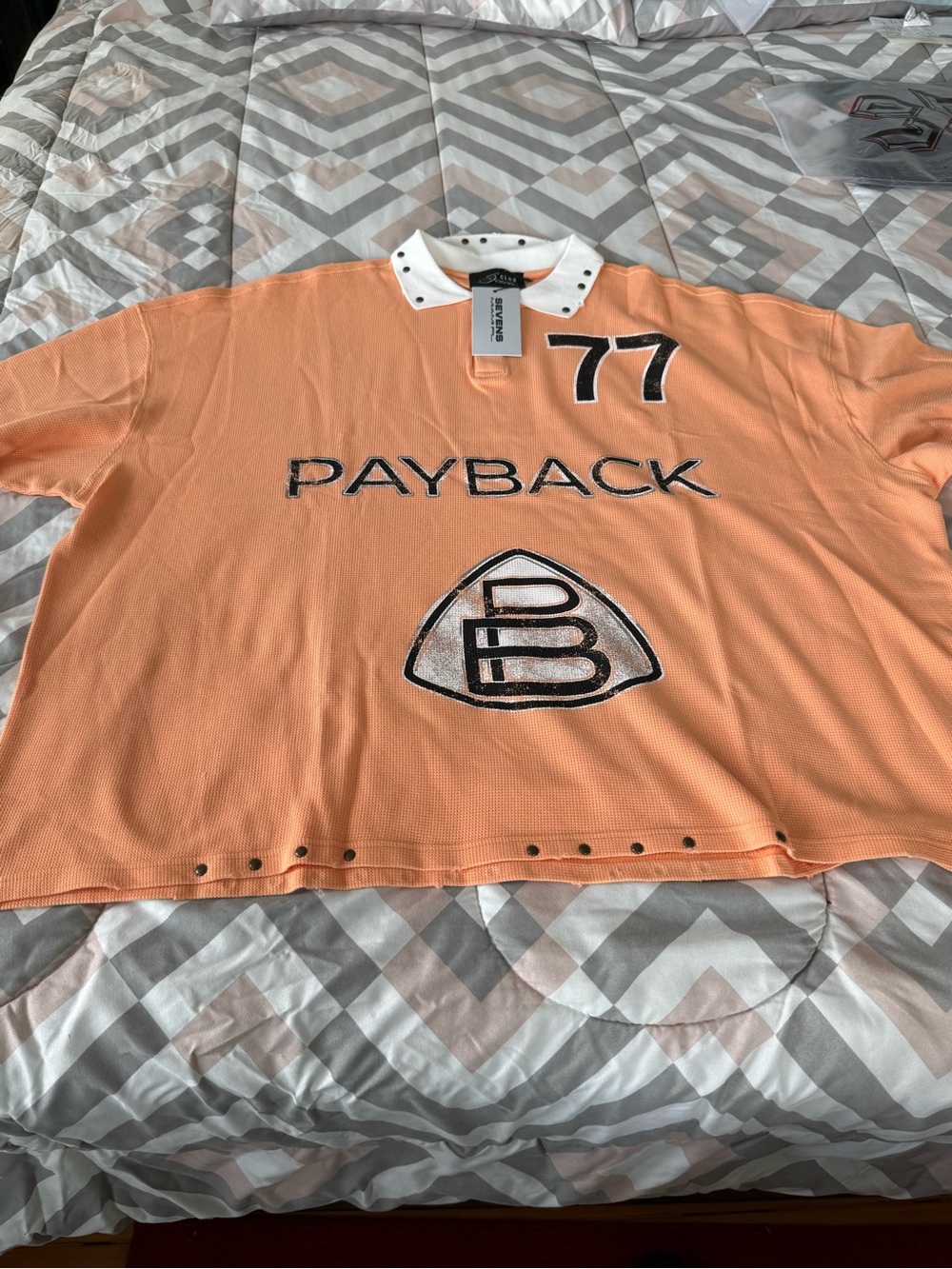 Triple 7 ( Sevens Miami) Men’s Peach Polo with White Studded Collar